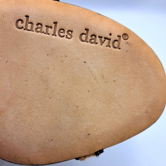 CHARLES DAVID Ina Slingback HEELS Size 7.5 LEATHER leopard pattern LOGO STUNNING - Picture 12 of 14